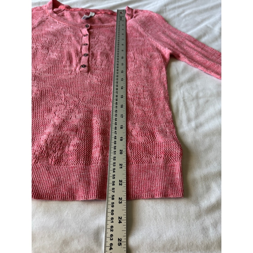 Aeropostale Crochet Henley Top L Sheer Pink Floral Knit Boho Cottagecore Y2K Vtg - Picture 10 of 12